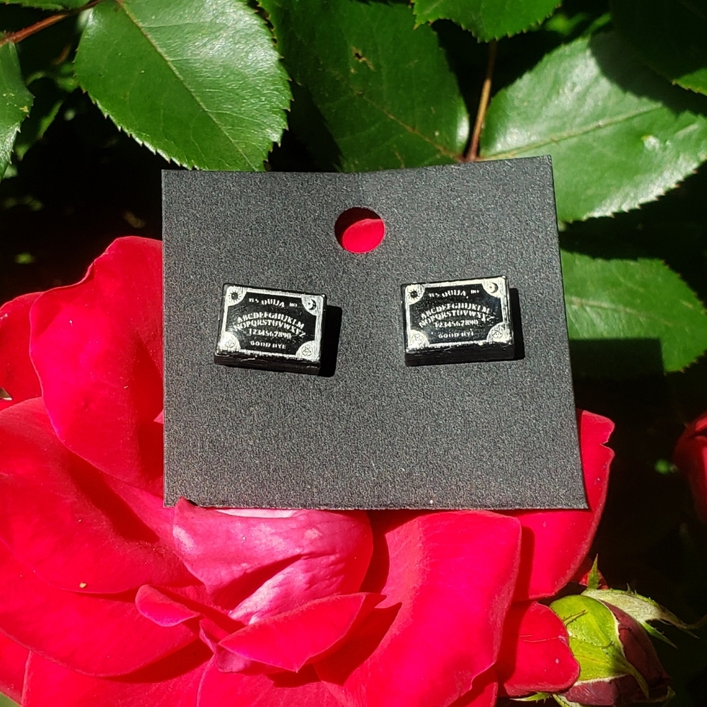 Mini Ouija Board Earrings/ Stainless Steel posts/ Resin Jewelry/ White